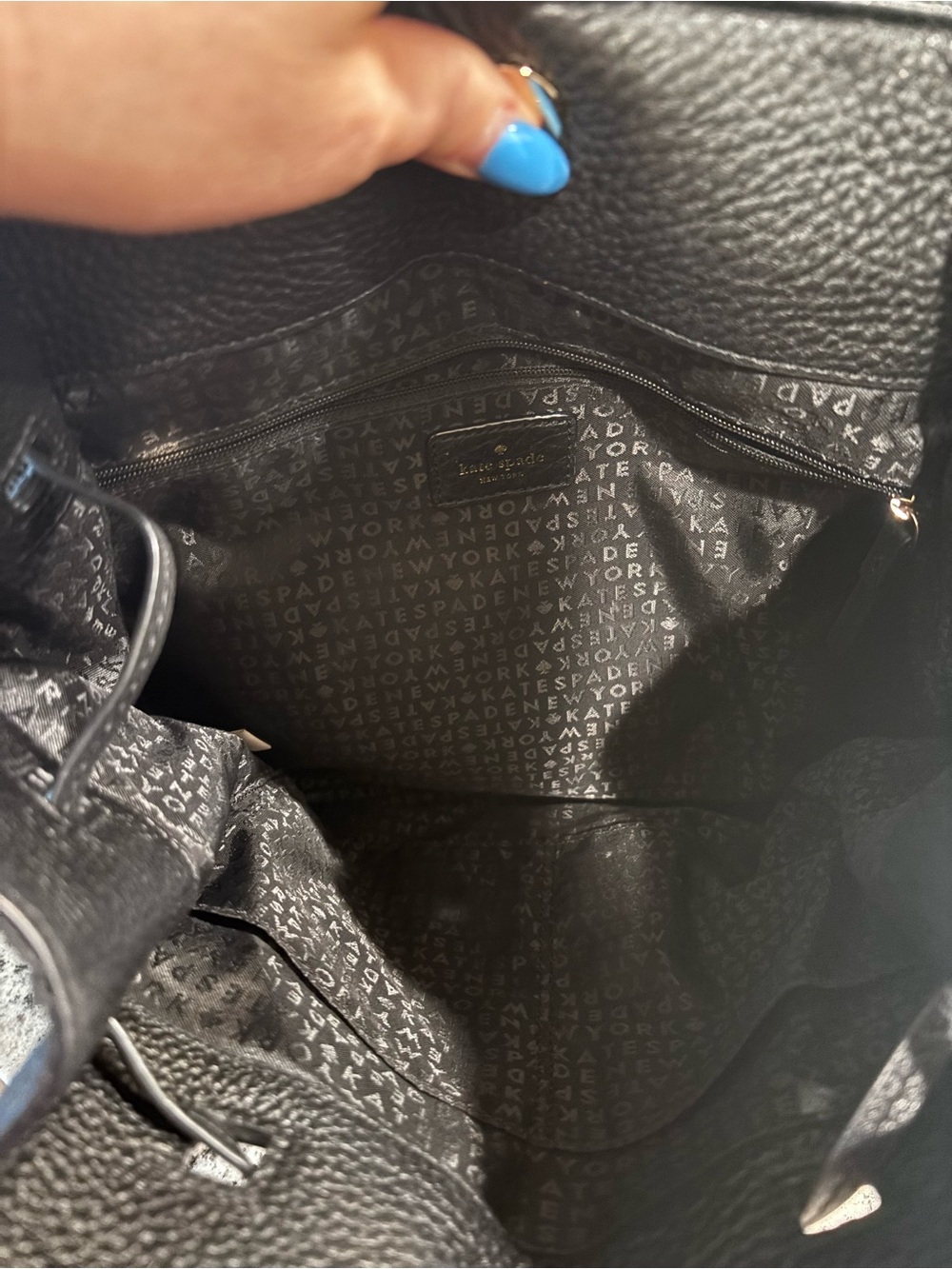 kate spade black pebbled leather drawstring backpack - Picture 3 of 3